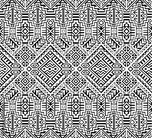Simmetric seamless pattern in ethnic style. Tribal geometric ornament, perfec...