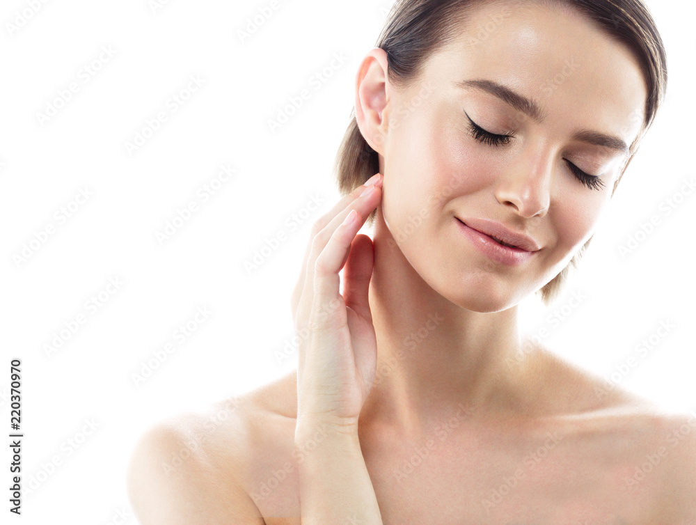 Beauty Woman face Portrait skintone. Beautiful model Girl with Perfect Fresh Clean Skin. Isolated on a white background