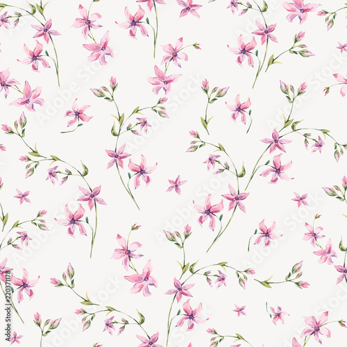 Vector vintage floral seamless pattern with pink wildflowers.