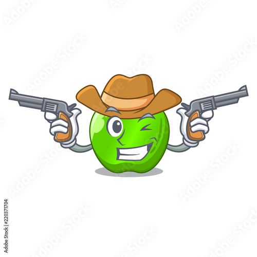Cowboy cartoon of big shiny green apple
