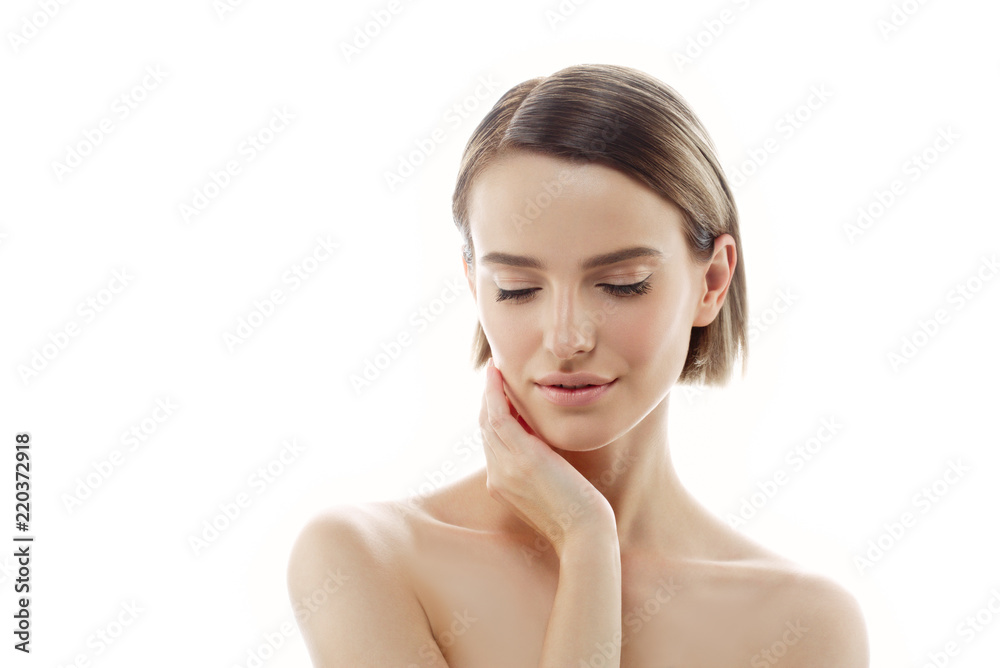Beautiful face skin healthy and beauty natural makeup isolated on white Beautiful face skin healthy and beauty natural makeup isolated on white