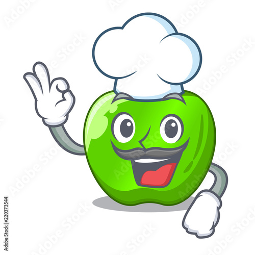 Chef character ripe green apple with leaf