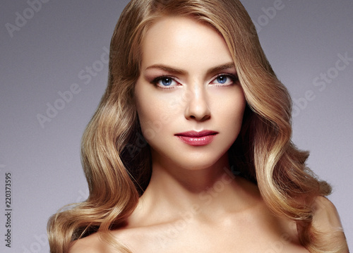 Beautiful blonde hair woman luxury beauty face makeup
