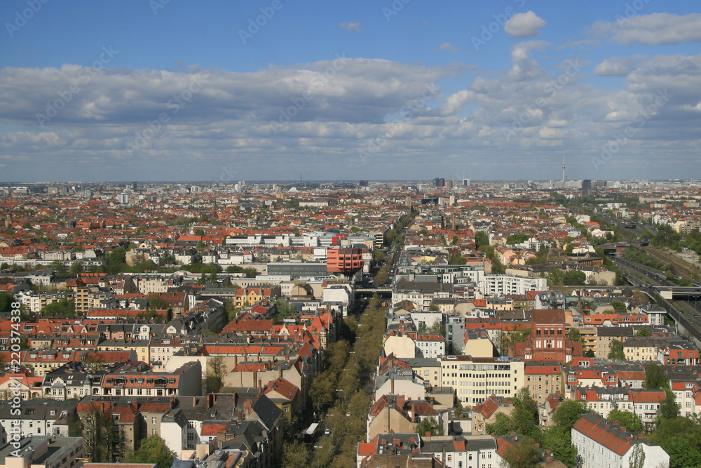 stunning Berlin skyline panorama iwith beautiful summer sky