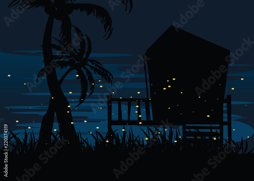 firefly in lake at nights backgrounds vector illustration 