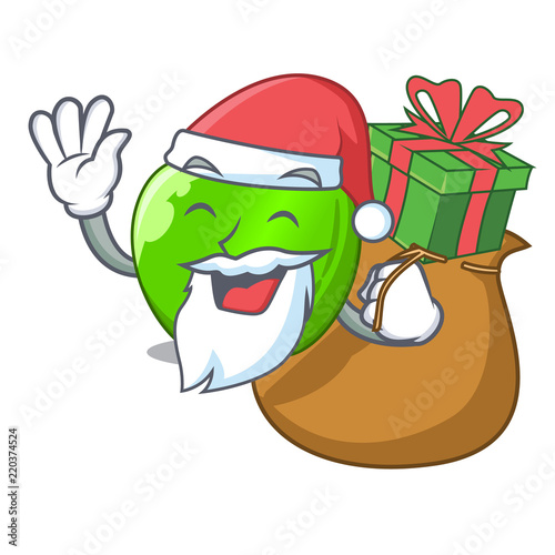 Santa with gift green smith apple isolated on cartoon