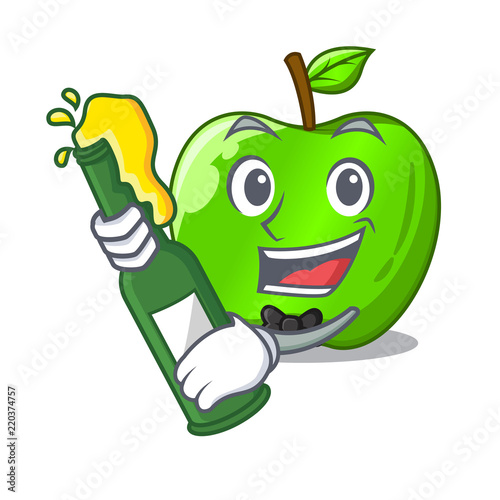 With beer green smith apple isolated on cartoon
