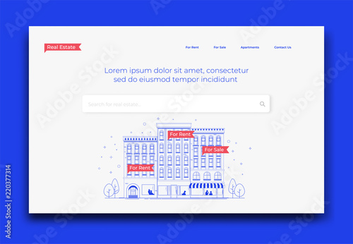 Real Estate Company Website Homepage Mockup Template. Vector Illustration.