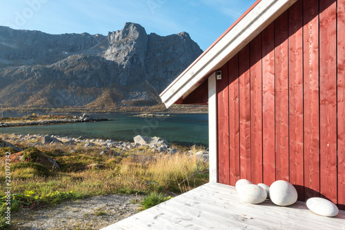 Wooden Beach Hut in Tromso Fjord, Norway