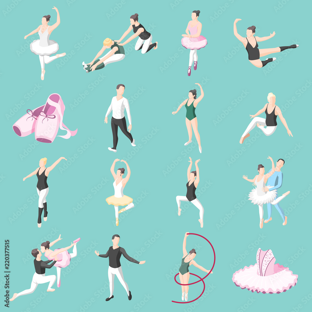 Ballet And Ballerinas Isometric Icons