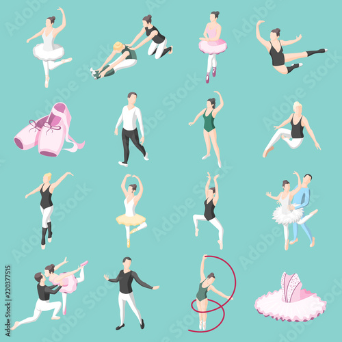 Ballet And Ballerinas Isometric Icons