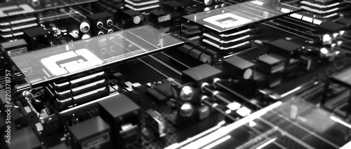 Close up macro motherboard circuit. High resolution 3d render
