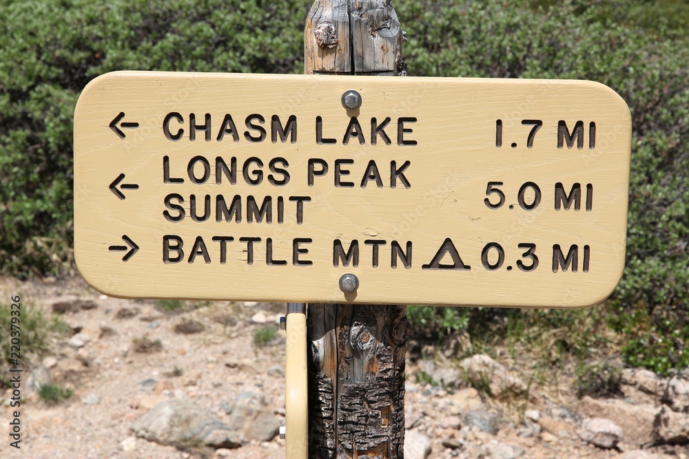 Rocky Mountain National Park in Colorado, USA. Tourist trail to famous Longs Peak.