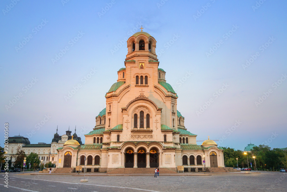 Alexander Nevsky Cathedral in Sofia, Bulgaria at sunset
