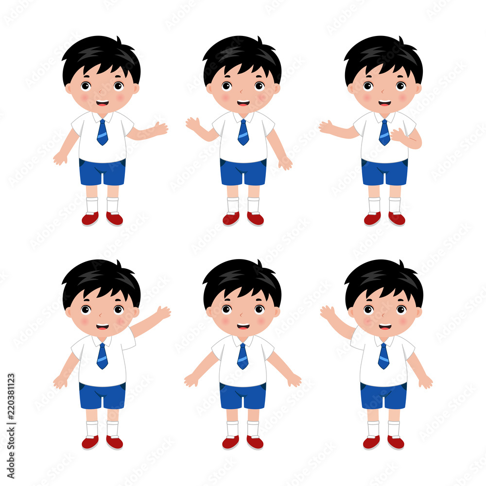 Collection of little boys in school uniform. Vector. Collection of little boys in school uniform. Vector.