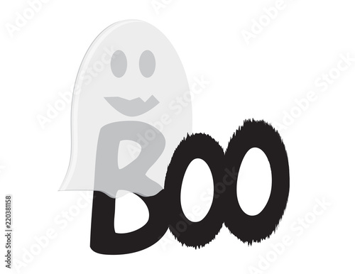 Vector word BOO under a transparent cartoon ghost