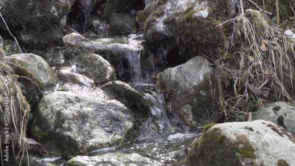 Water coming down from a small waterfall with rocks_slowmo Water coming down from a small waterfall with rocks_slowmo