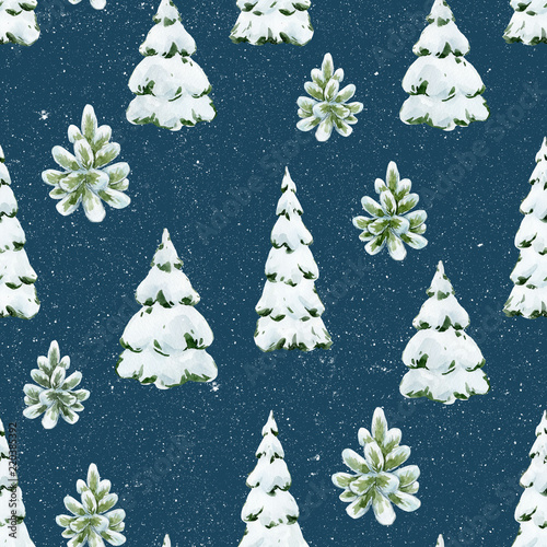 Watercolor fir tree christmas pattern
