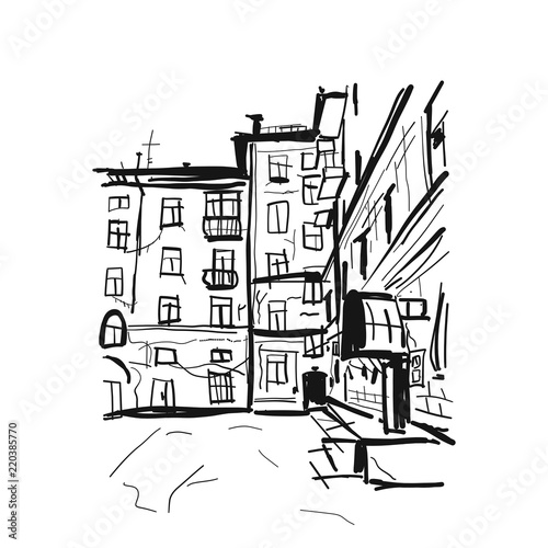 Old apartment house, sketch for your design