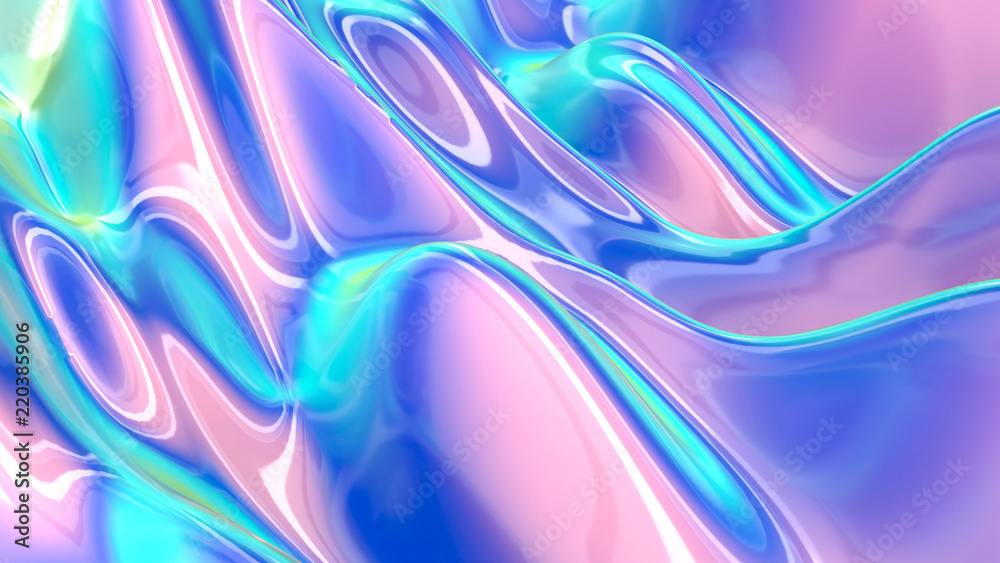 Abstract liquid background, holographic surface, reflection, spectrum