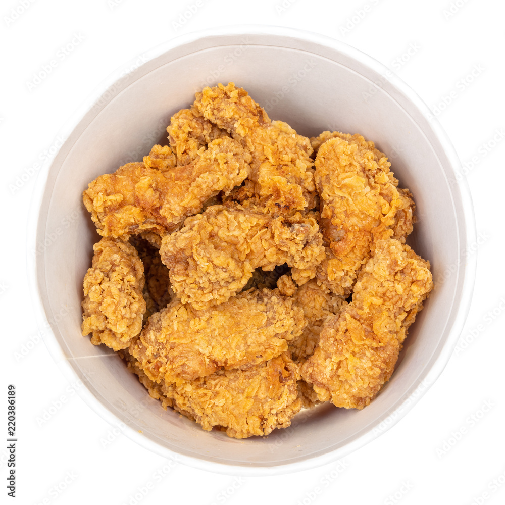 top view of bucket with roasted chicken wings top view of bucket with roasted chicken wings