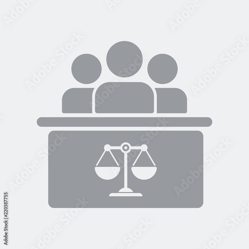 Courtroom table and people