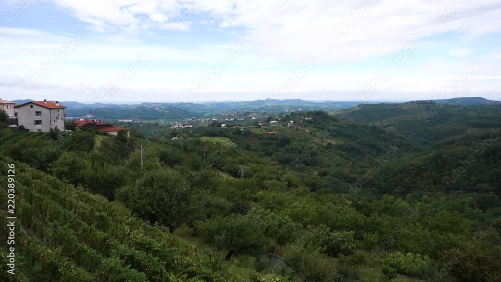 Panoramic view of Smartno in Gorska Brda, Slovenia from above with surrounding vineyards, olive plantations and orchards. Panoramic view of Smartno in Gorska Brda, Slovenia from above with surrounding vineyards, olive plantations and orchards.