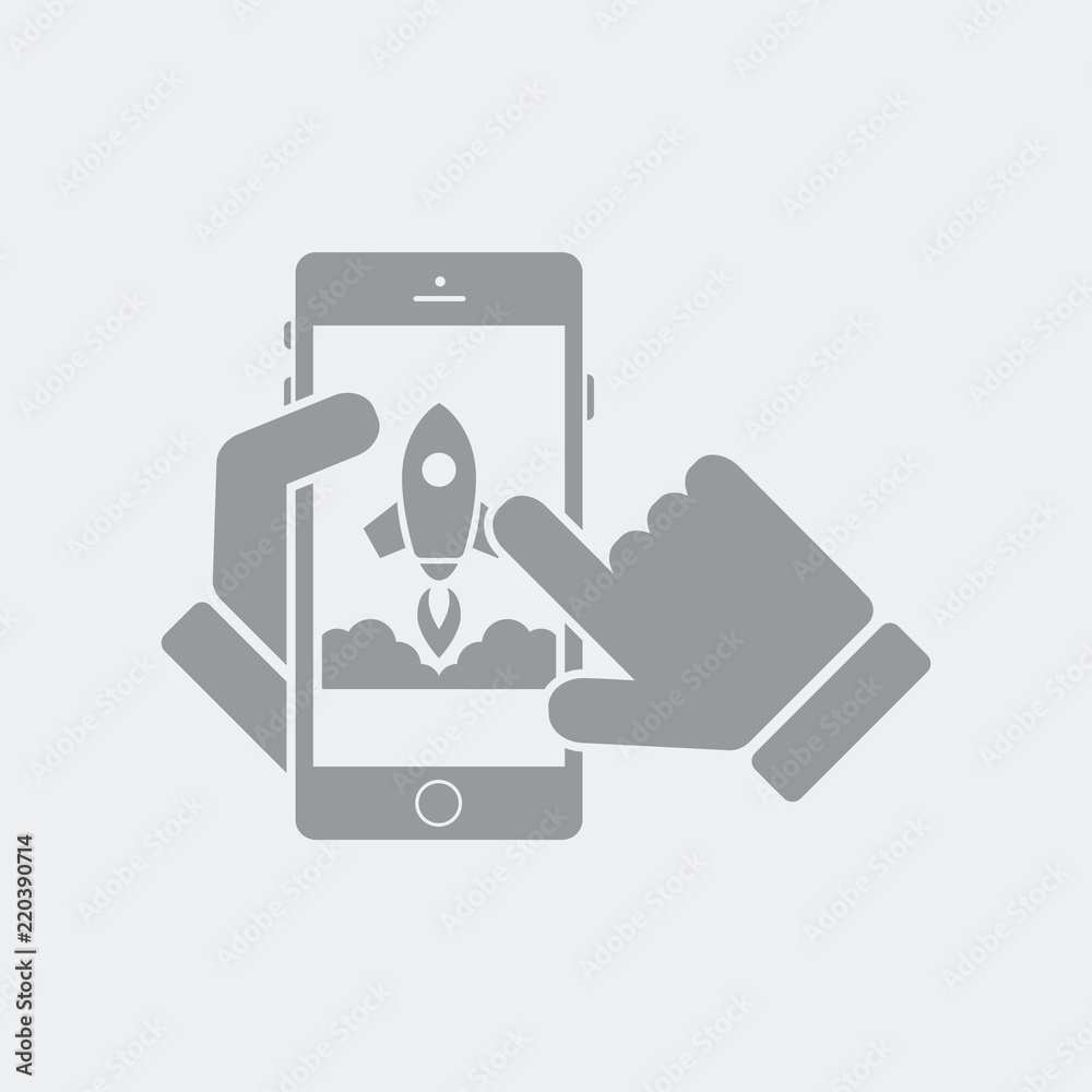 Rocket on smartphone flat icon