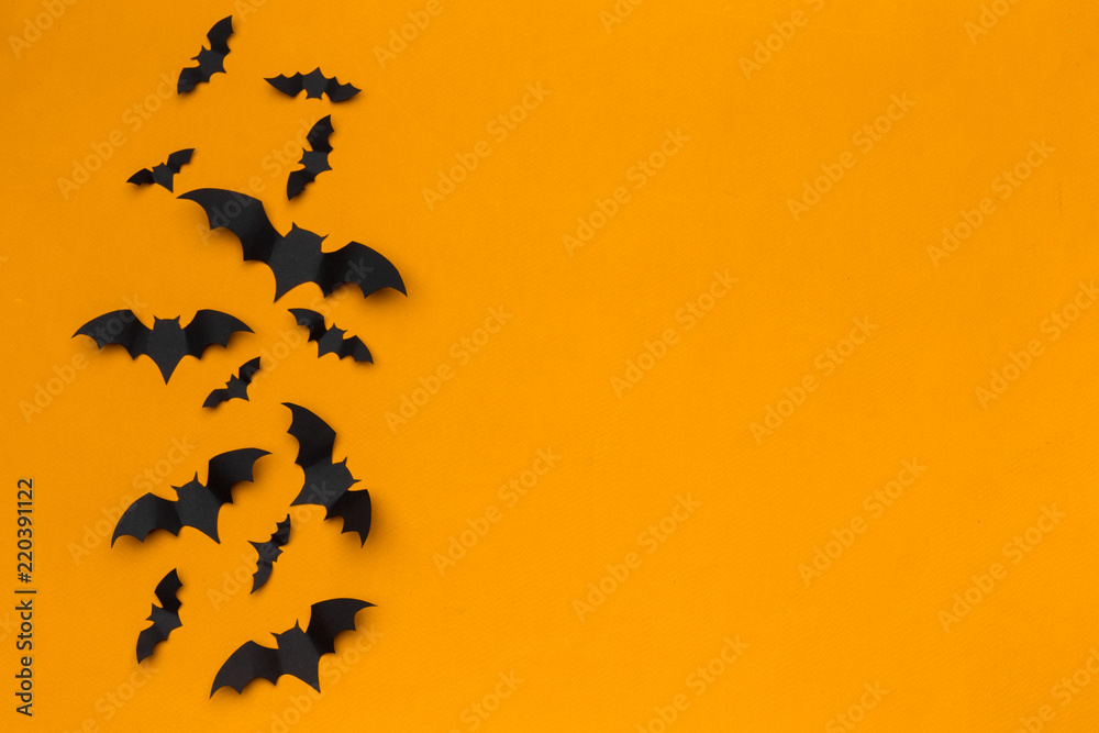 halloween and decoration concept - paper bats flying - obrazy, fototapety, plakaty 