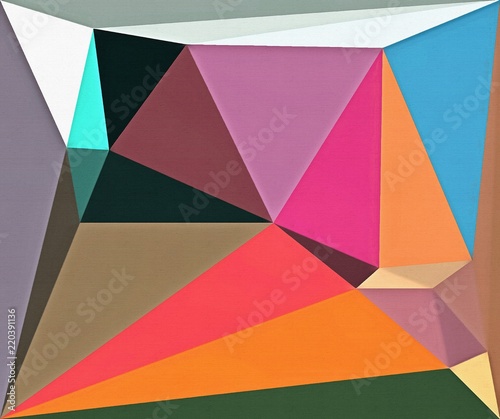 Multicolor polygonal abstract background. Triangular bright texture. Geometric modern painted on canvas. Stock. Graphic design pattern. Low poly wallpaper.