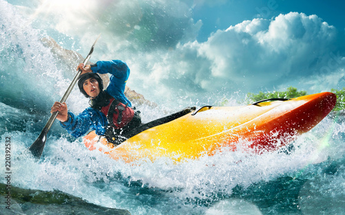 Fotótapéta Whitewater kayaking, extreme kayaking