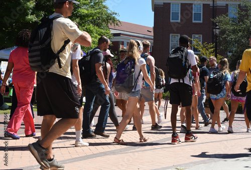 College students walking across campus
