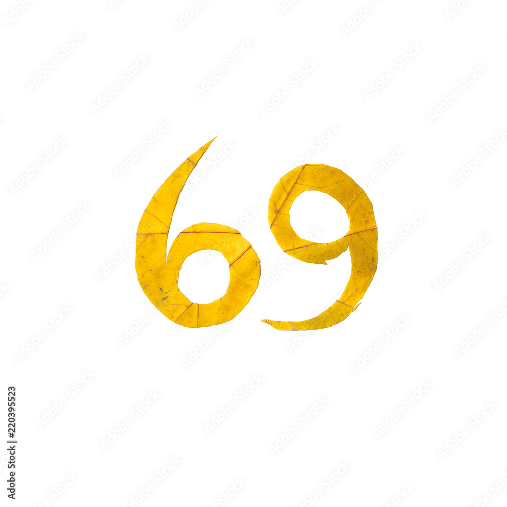 Number 69. figures are carved from yellow maple leaves Number 69. figures are carved from yellow maple leaves