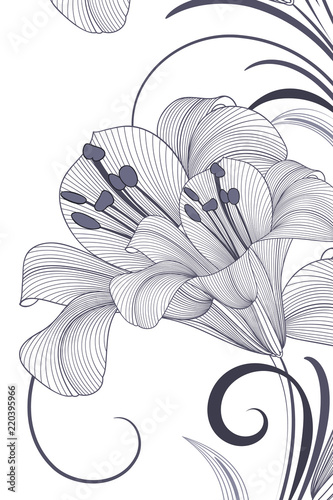 Fototapeta Naklejka Na Ścianę i Meble -  Abstract  hand drawn floral pattern with lily flowers. Vector illustration. Element for design.