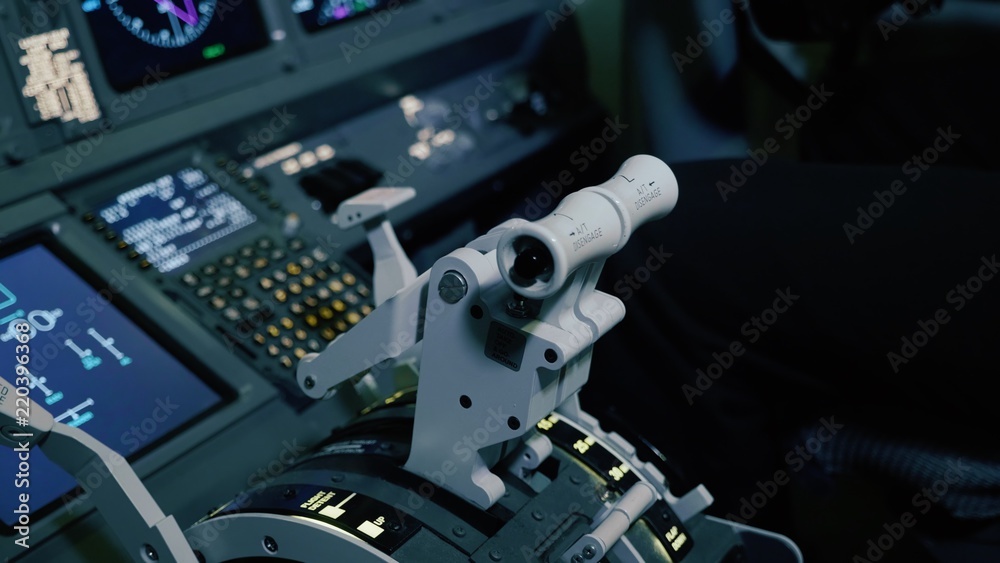 Fototapeta premium Panel of switches on an aircraft flight deck.