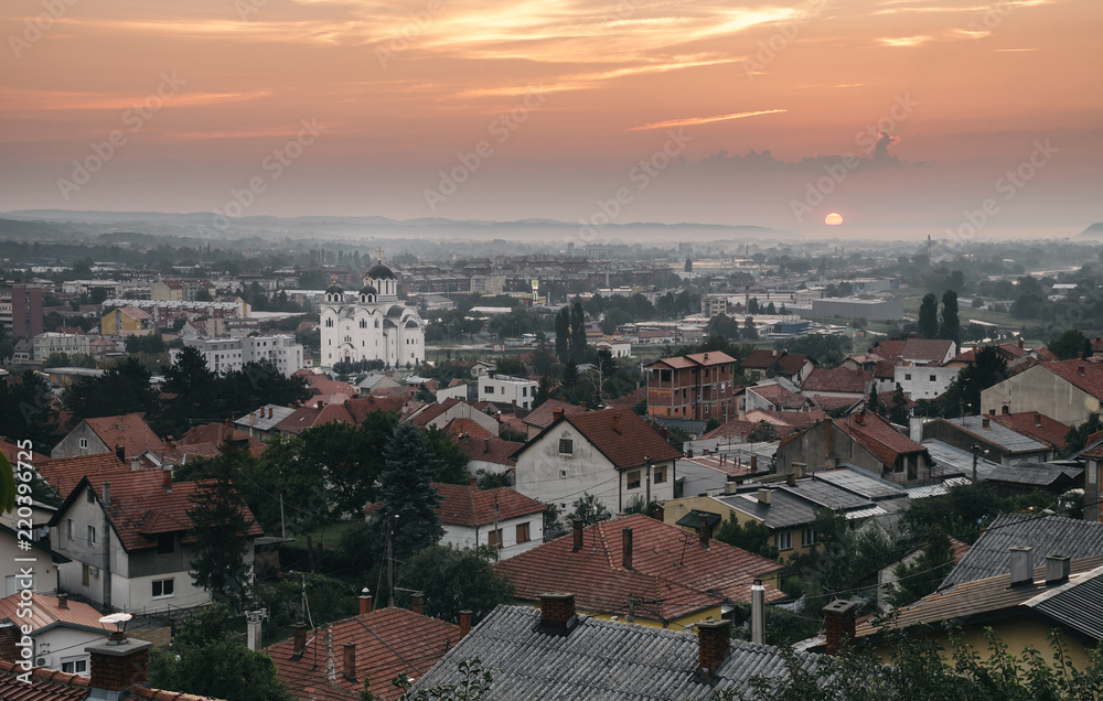 Valjevo city at sunrise, Serbia