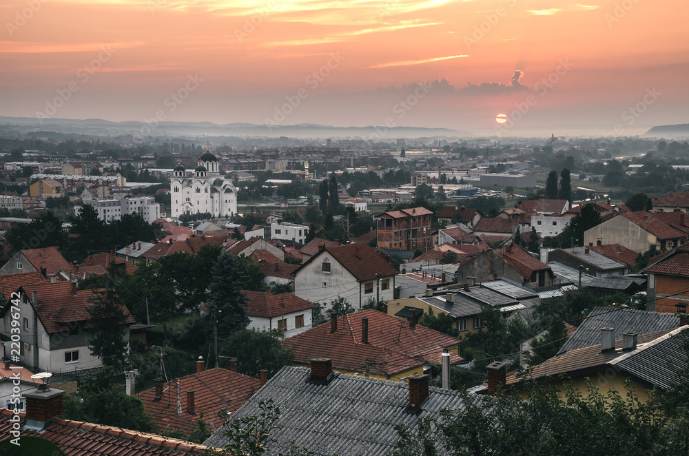 Valjevo city at sunrise, Serbia