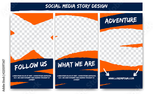 Editable social media IG Instagram story for action adventure in orange blue color. Streaming post social media template frame with brush stroke shape
