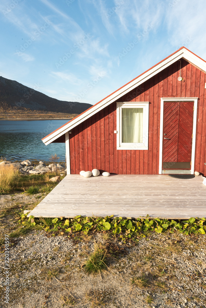Wooden Beach Hut in Tromso Fjord, Norway