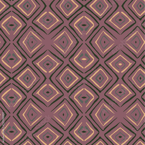 Linocut rhombus brown vector seamless pattern