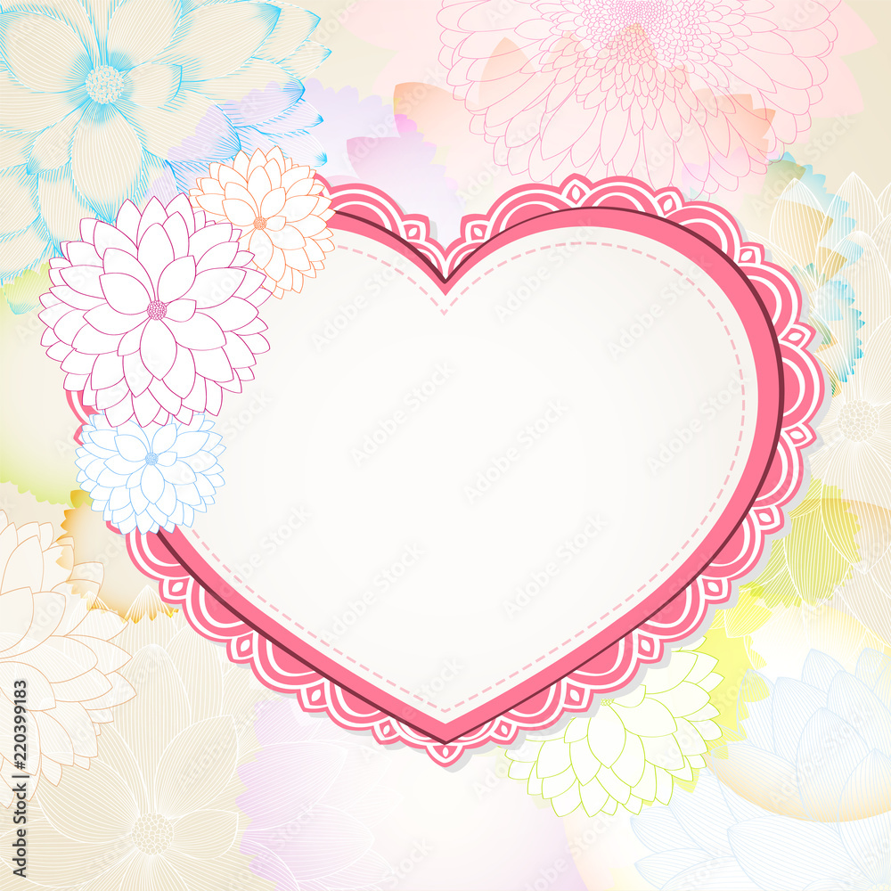 Abstract floral background. Vector heart with flower dahlia. Element for design. Abstract floral background. Vector heart with flower dahlia. Element for design.