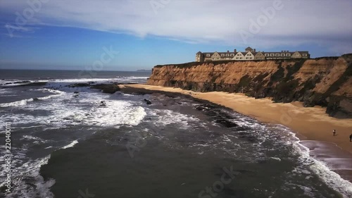 Aerial Footage of the stunning coastal cliffs of Half Moon Bay near San Francisco Bay Area California USA photo