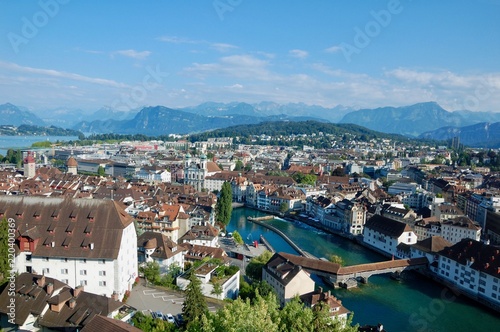 Lucerne from wall with bridge