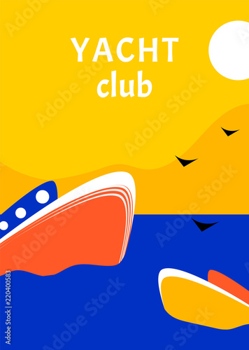 Yacht Club sport poster concept design with retro boat. Regatta yachting race flat style