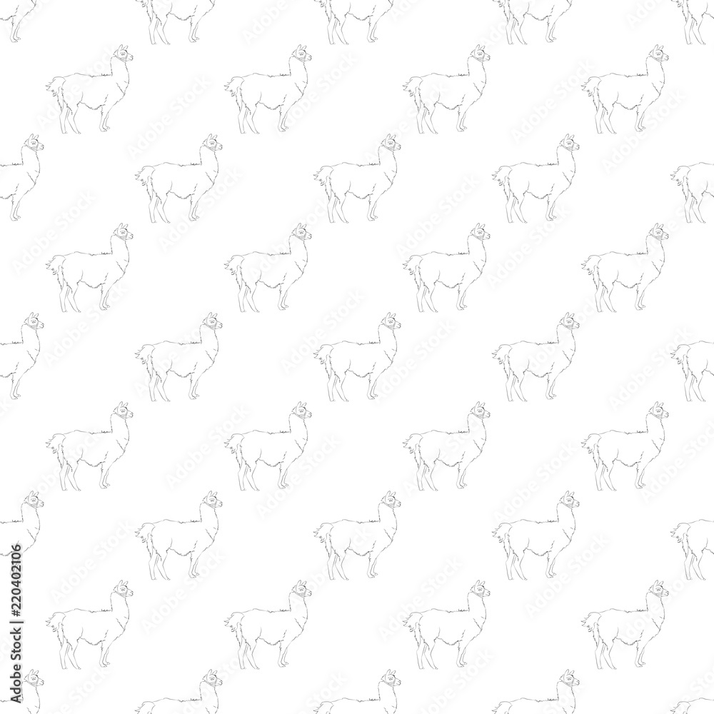 Fototapeta premium Lama seamless pattern. A beautiful realistic hand drawn sketch of alpaca or lama. Concept for background or print