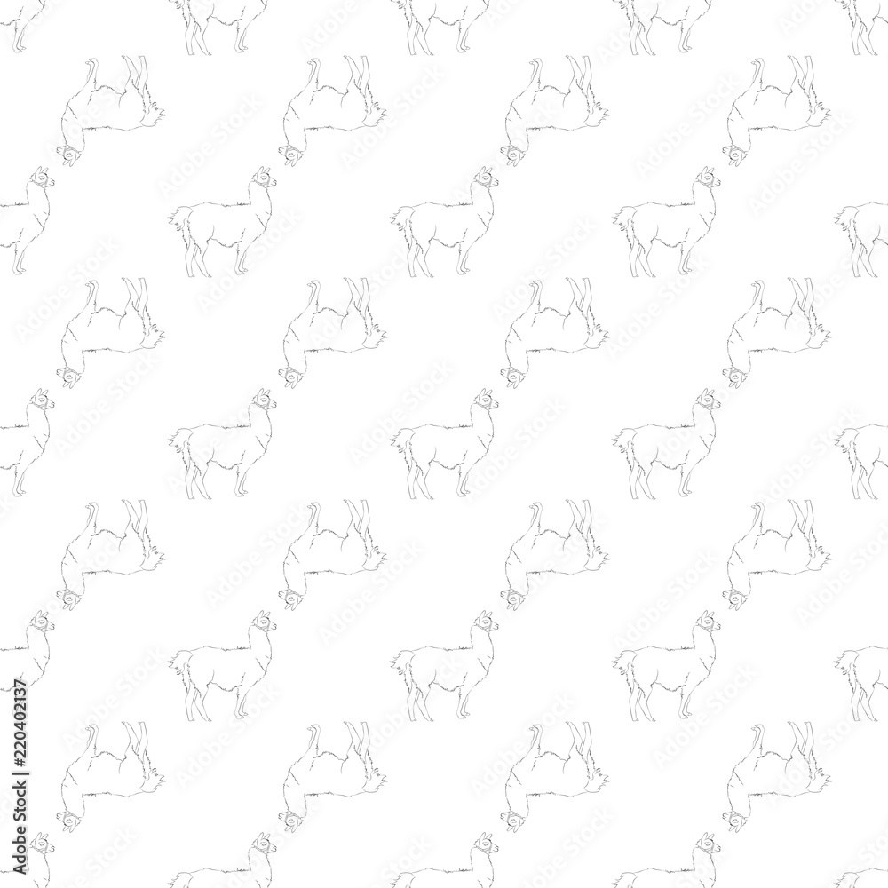 Fototapeta premium Lama seamless pattern. A beautiful realistic hand drawn sketch of alpaca or lama. Concept for background or print
