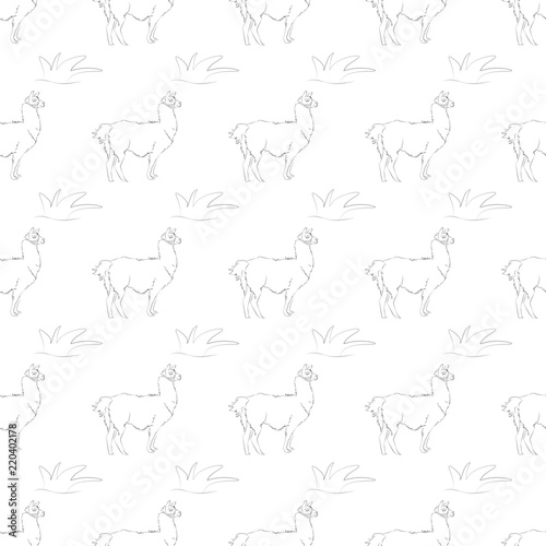 Lama seamless pattern. A beautiful realistic hand drawn sketch of alpaca or lama. Concept for background or print