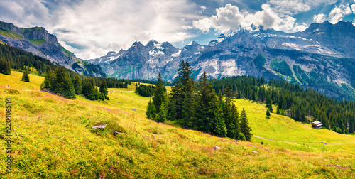 Sunny summer panorama of the mountain valley from the Oeschinen Lake © Andrew Mayovskyy
