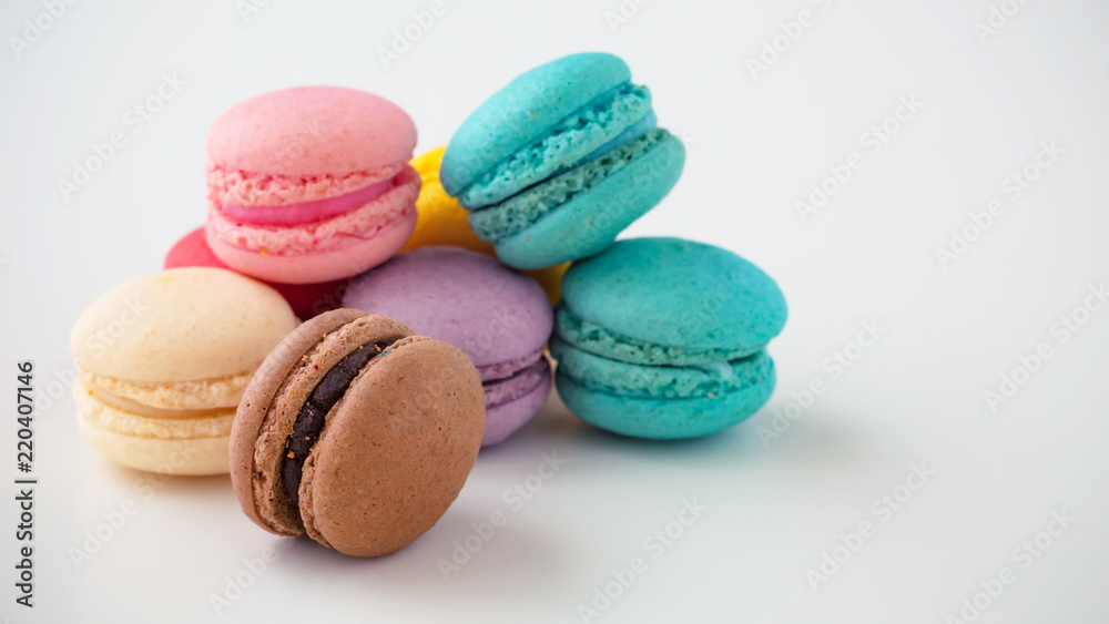 Macaroons on white background