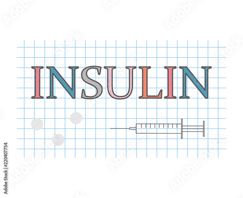 insulin word on checkered paper sheet- vector illustration
